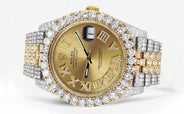 Diamond Iced Out Rolex Datejust 41 | 25 Carats Of Diamonds | Custom Gold Roman Numeral Diamond Dial | Two Tone | Jubilee Band