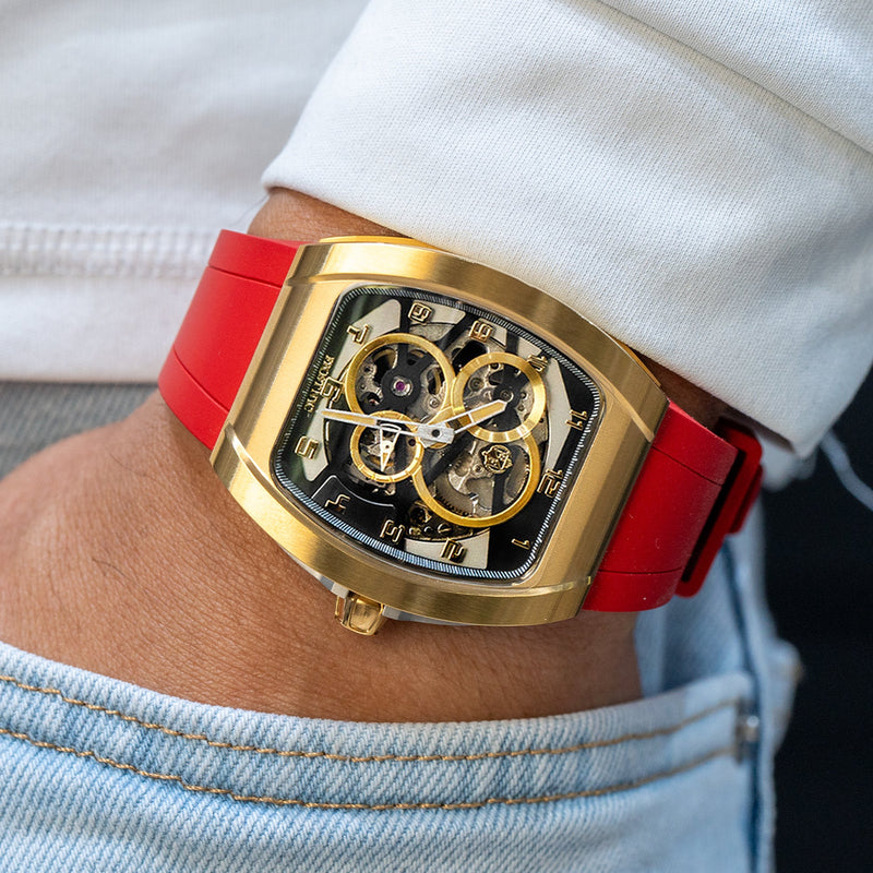 Frost NYC Mens Watch - Automatic  Skeleton Sport Gold Watch | FRST-01-CY | Red