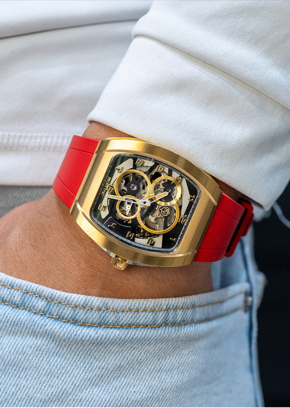 Frost NYC Mens Watch - Automatic  Skeleton Sport Gold Watch | FRST-01-CY | Red