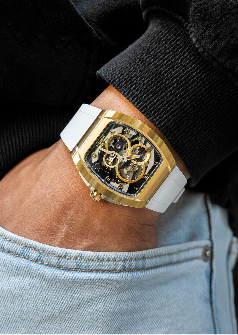 Frost NYC Mens Watch - Automatic  Skeleton Sport Gold Watch | FRST-01-CY| White
