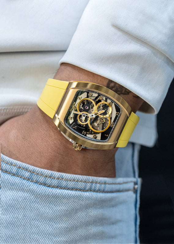 Frost NYC Mens Watch - Automatic  Skeleton Sport Gold Watch | FRST-01-CY | Yellow