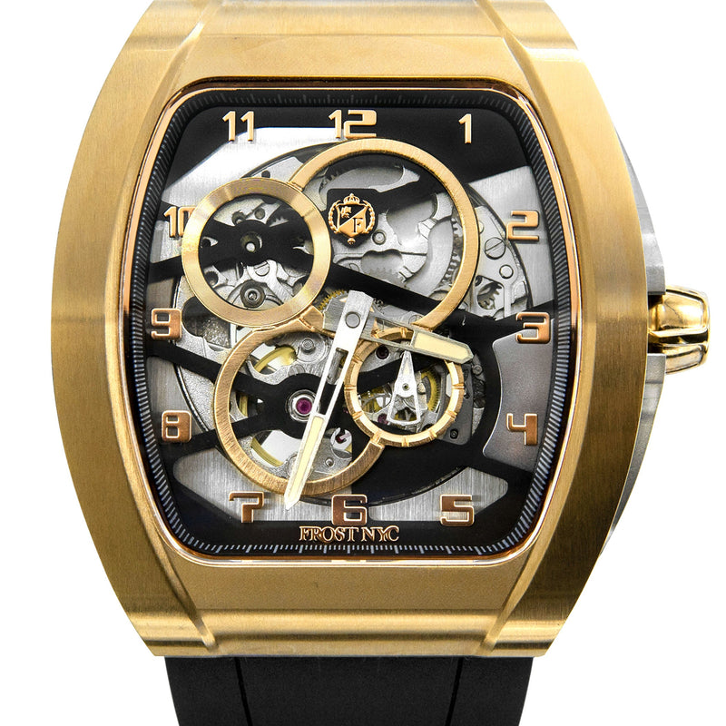 Frost NYC Mens Watch - Automatic  Skeleton Sport Gold Watch | FRST-01-CY| Black