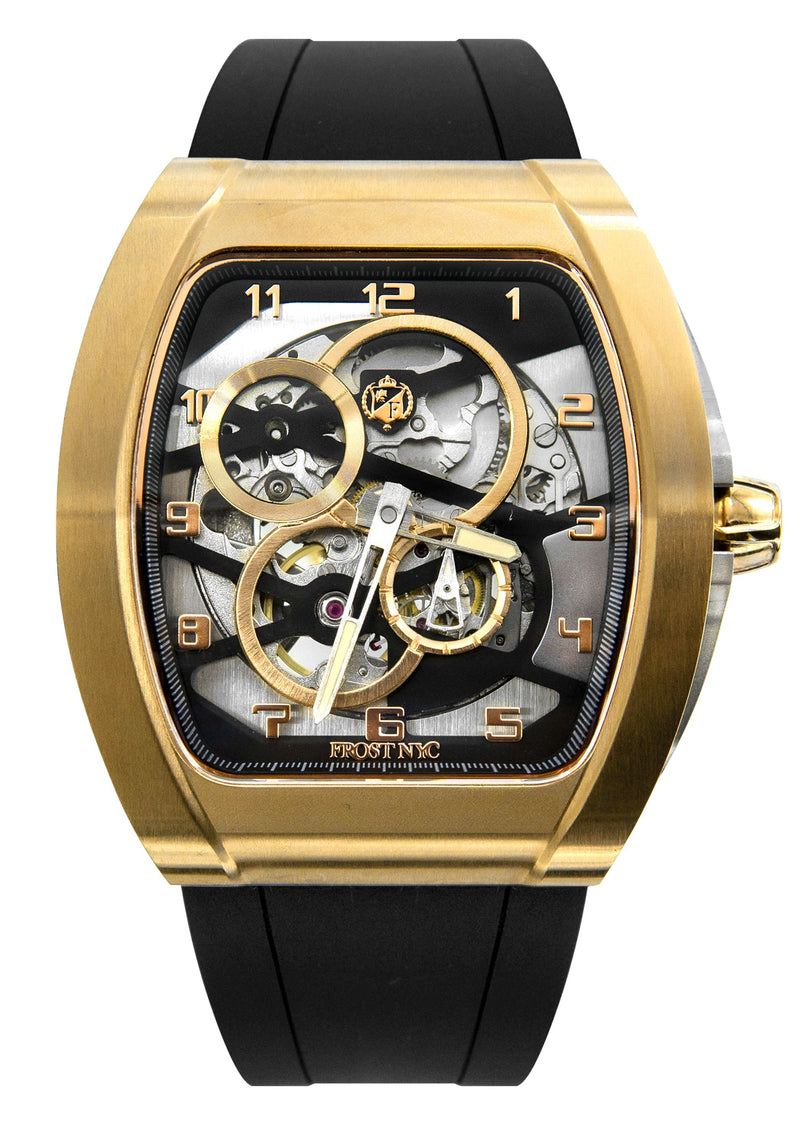 Frost NYC Mens Watch - Automatic  Skeleton Sport Gold Watch | FRST-01-CY| Black