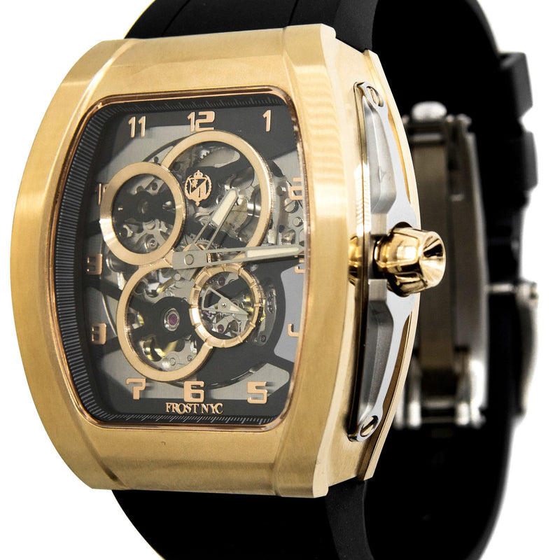 Frost NYC Mens Watch - Automatic  Skeleton Sport Gold Watch | FRST-01-CY| Black