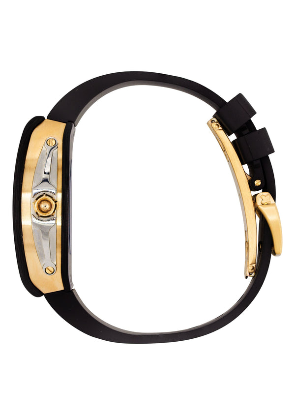Frost NYC Mens Watch - Automatic Skeleton Carbon Fiber Sport Gold Watch | FRST-01-CFY| Black