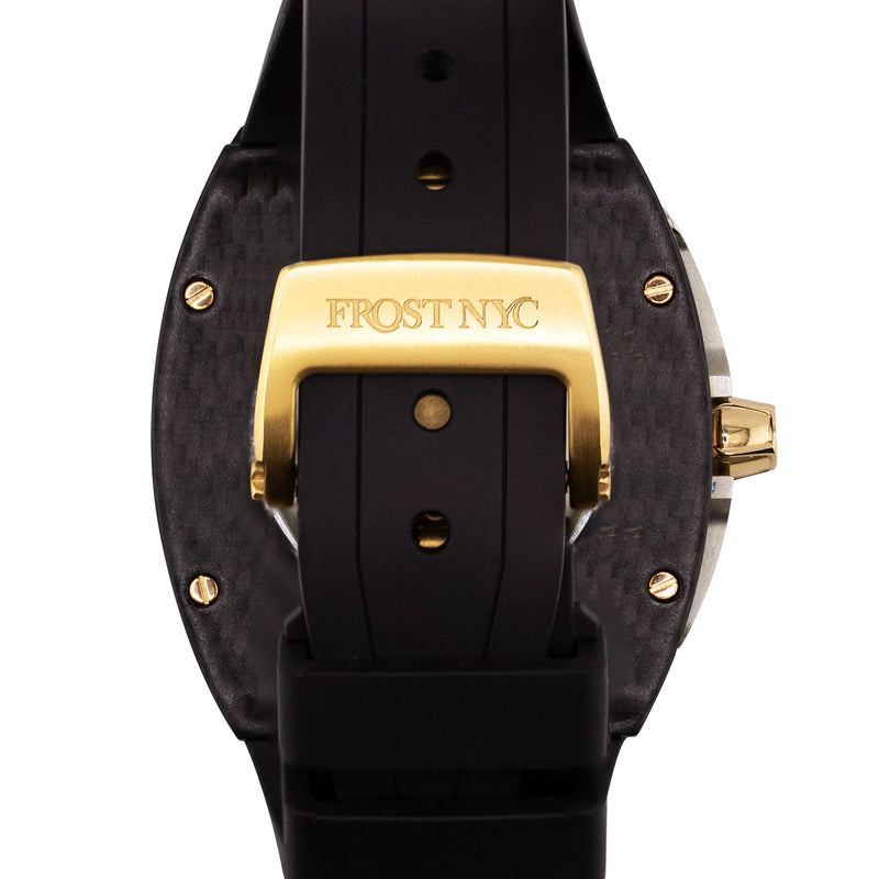 Frost NYC Mens Watch - Automatic Skeleton Carbon Fiber Sport Gold Watch | FRST-01-CFY| Black