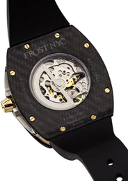 Frost NYC Mens Watch - Automatic Skeleton Carbon Fiber Sport Gold Watch | FRST-01-CFY| Black