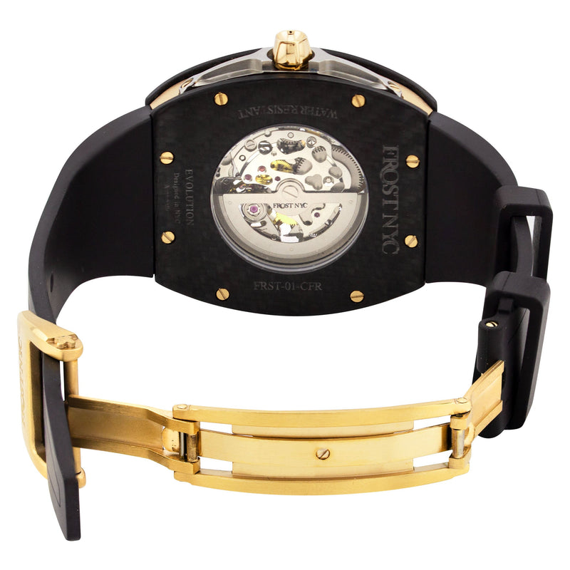 Frost NYC Mens Watch - Automatic Skeleton Carbon Fiber Sport Gold Watch | FRST-01-CFY| Black