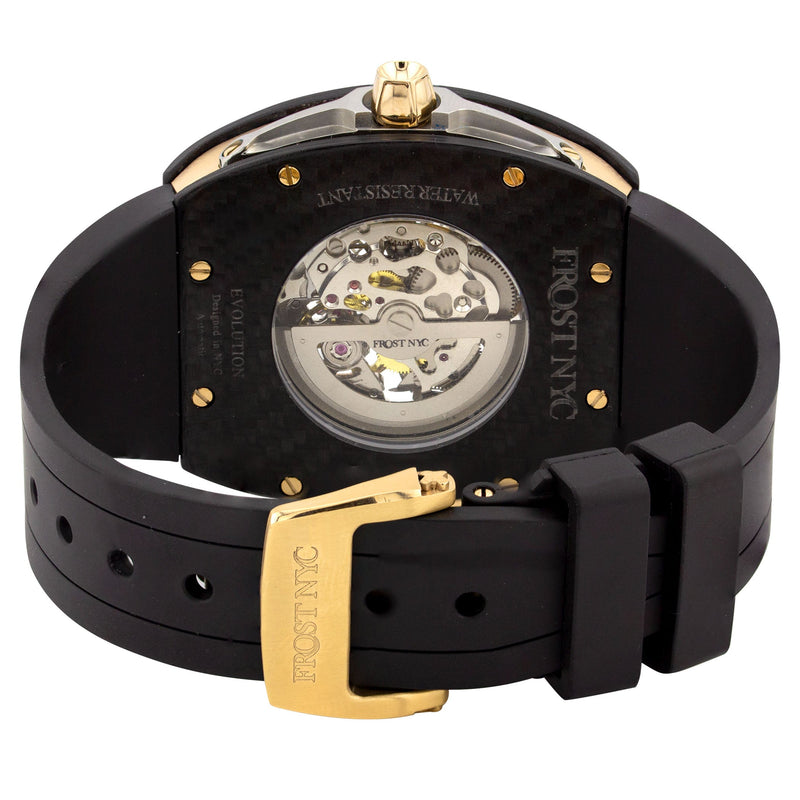 Frost NYC Mens Watch - Automatic Skeleton Carbon Fiber Sport Gold Watch | FRST-01-CFY| Black