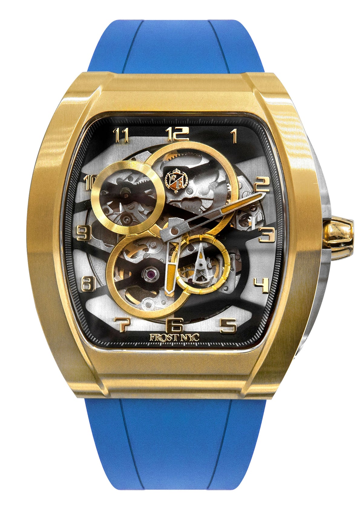Frost NYC Mens Watch - Automatic  Skeleton Sport Gold Watch | FRST-01-CY| Blue