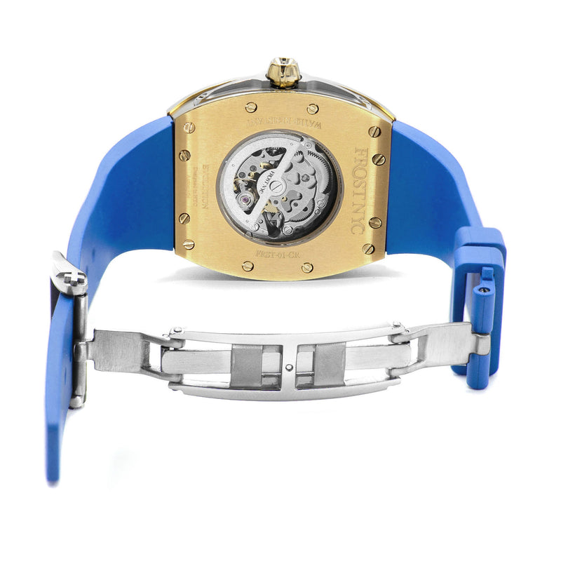Frost NYC Mens Watch - Automatic  Skeleton Sport Gold Watch | FRST-01-CY| Blue