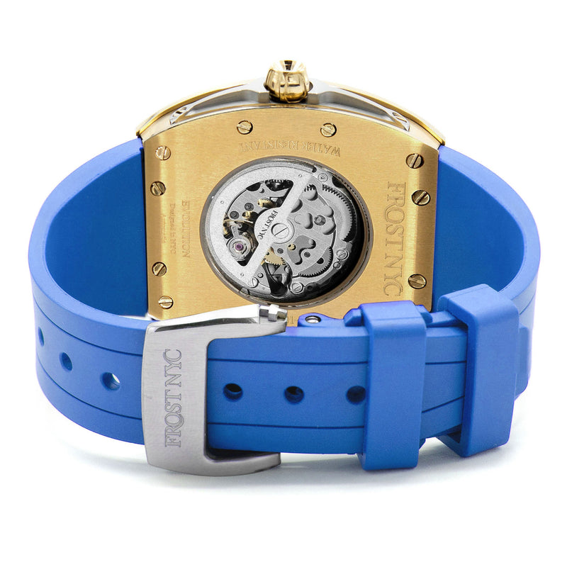 Frost NYC Mens Watch - Automatic  Skeleton Sport Gold Watch | FRST-01-CY| Blue