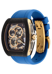 Frost NYC Mens Watch - Automatic Skeleton Carbon Fiber Sport Gold Watch | FRST-01-CFY| Blue
