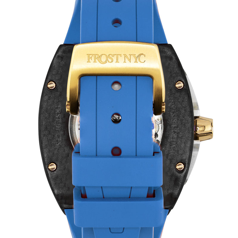 Frost NYC Mens Watch - Automatic Skeleton Carbon Fiber Sport Gold Watch | FRST-01-CFY| Blue