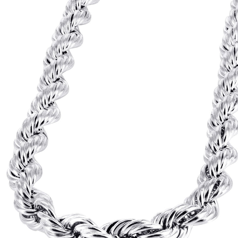 Mens Semi Solid  Rope Chain 10K White Gold