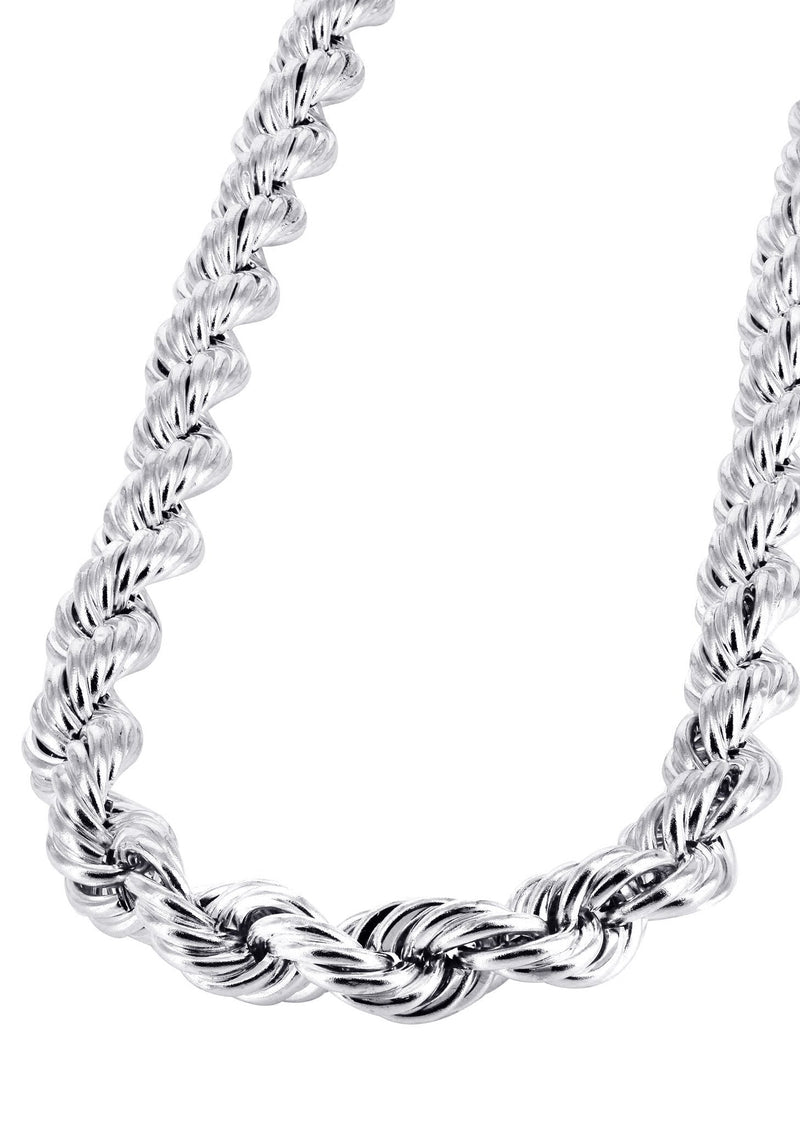 Mens Semi Solid  Rope Chain 10K White Gold