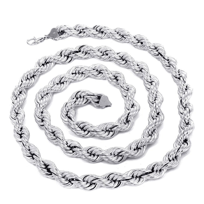 Mens Semi Solid  Rope Chain 10K White Gold