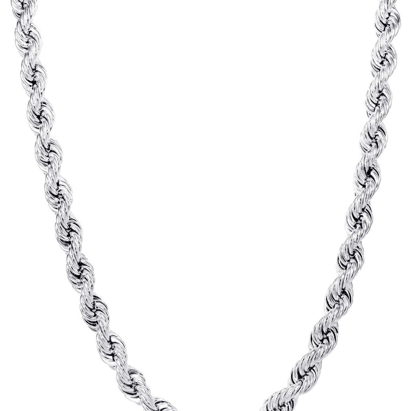Mens Semi Solid  Rope Chain 10K White Gold