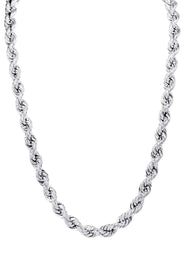 Mens Semi Solid  Rope Chain 10K White Gold