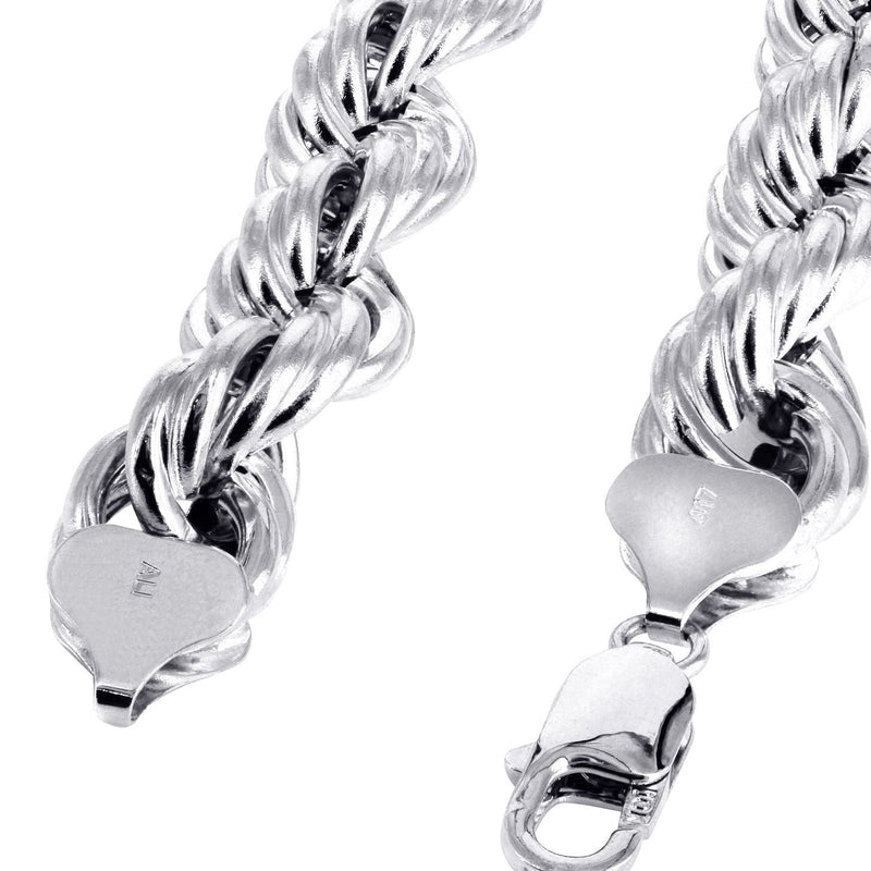 Mens Semi Solid  Rope Chain 10K White Gold