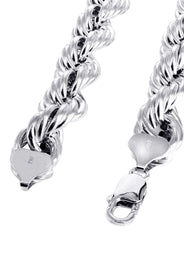 Mens Semi Solid  Rope Chain 10K White Gold