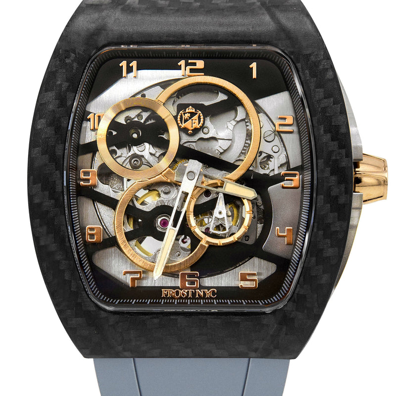 Frost NYC Mens Watch - Automatic Skeleton Carbon Fiber Sport Gold Watch | FRST-01-CFY| Gray