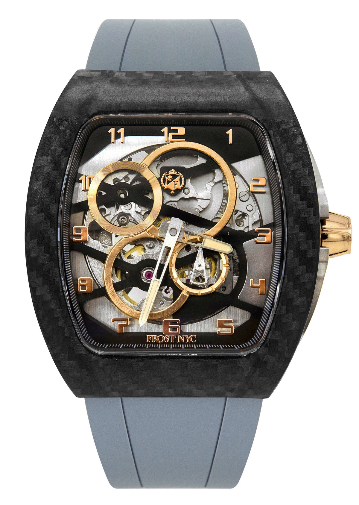 Frost NYC Mens Watch - Automatic Skeleton Carbon Fiber Sport Gold Watch | FRST-01-CFY| Gray
