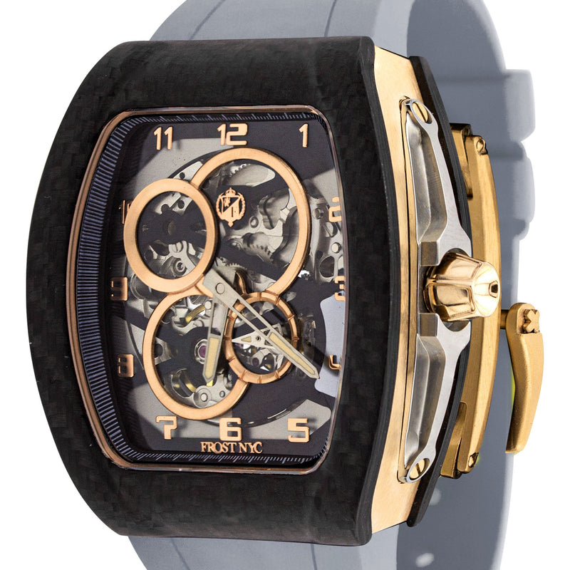 Frost NYC Mens Watch - Automatic Skeleton Carbon Fiber Sport Gold Watch | FRST-01-CFY| Gray