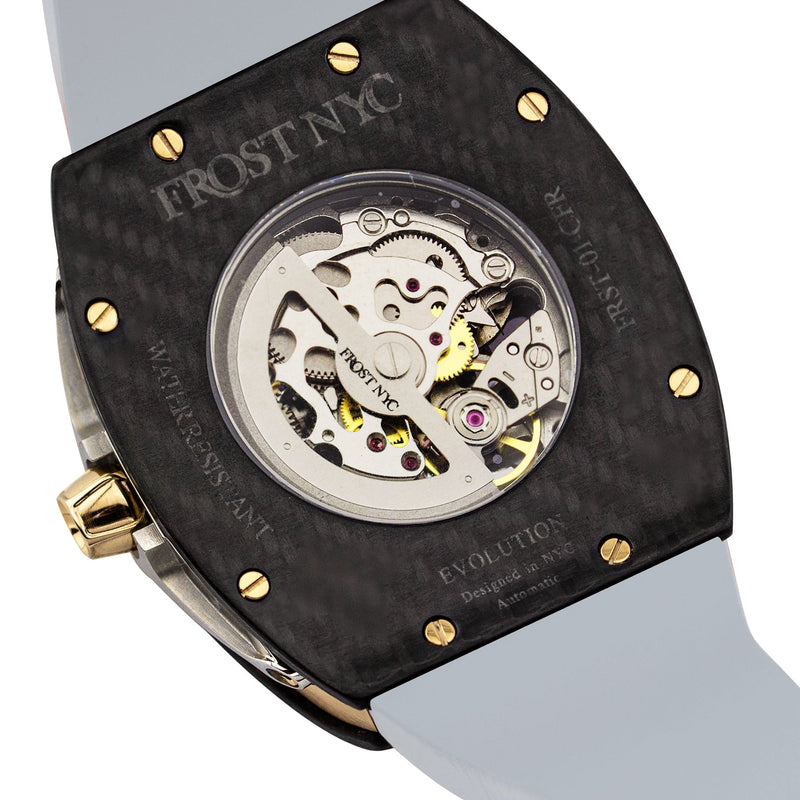 Frost NYC Mens Watch - Automatic Skeleton Carbon Fiber Sport Gold Watch | FRST-01-CFY| Gray