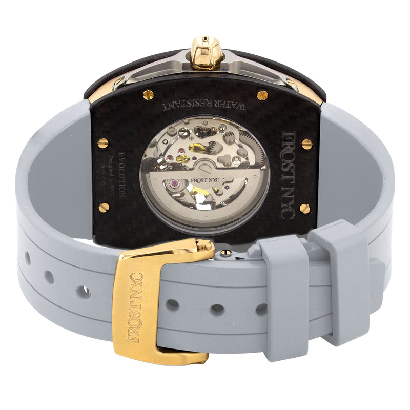 Frost NYC Mens Watch - Automatic Skeleton Carbon Fiber Sport Gold Watch | FRST-01-CFY| Gray