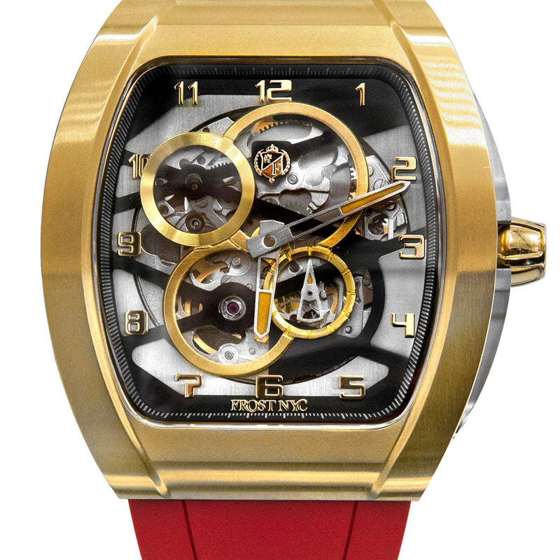 Frost NYC Mens Watch - Automatic  Skeleton Sport Gold Watch | FRST-01-CY | Red