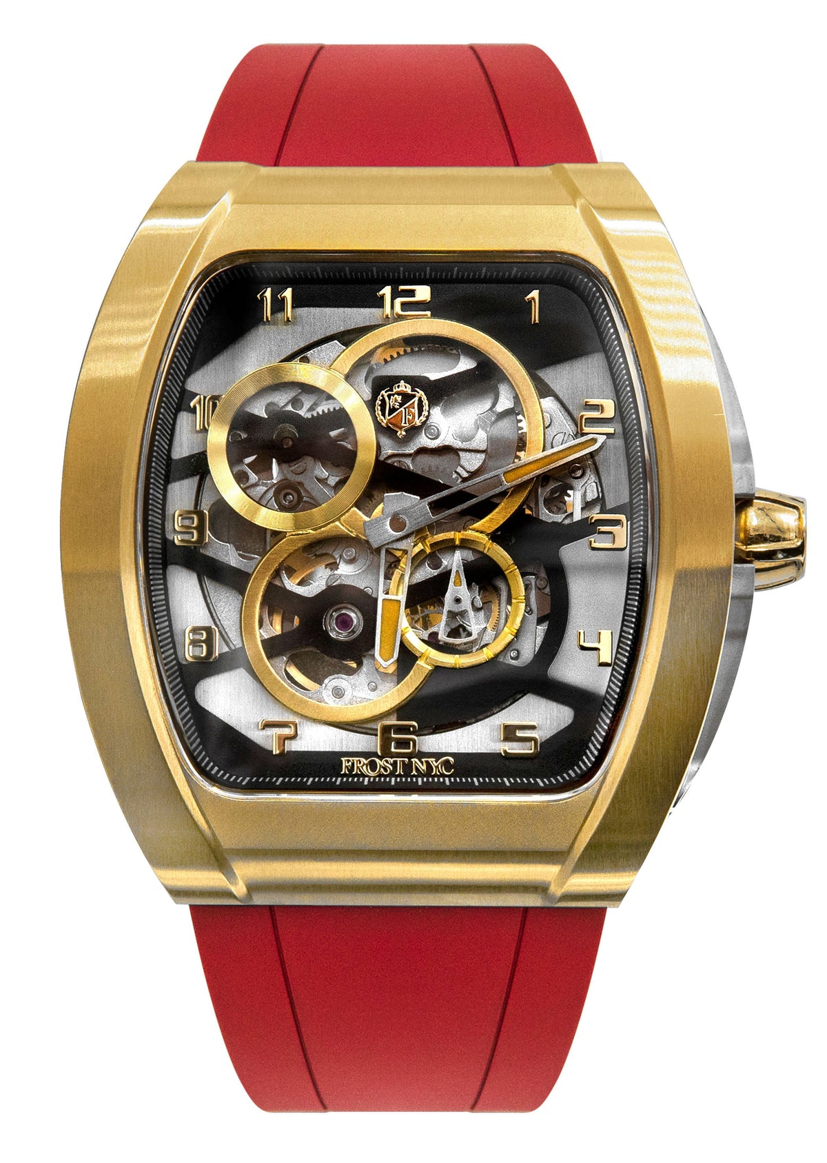 Frost NYC Mens Watch - Automatic  Skeleton Sport Gold Watch | FRST-01-CY | Red