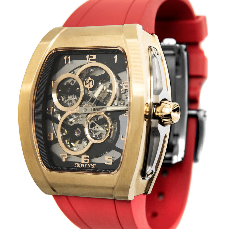 Frost NYC Mens Watch - Automatic  Skeleton Sport Gold Watch | FRST-01-CY | Red