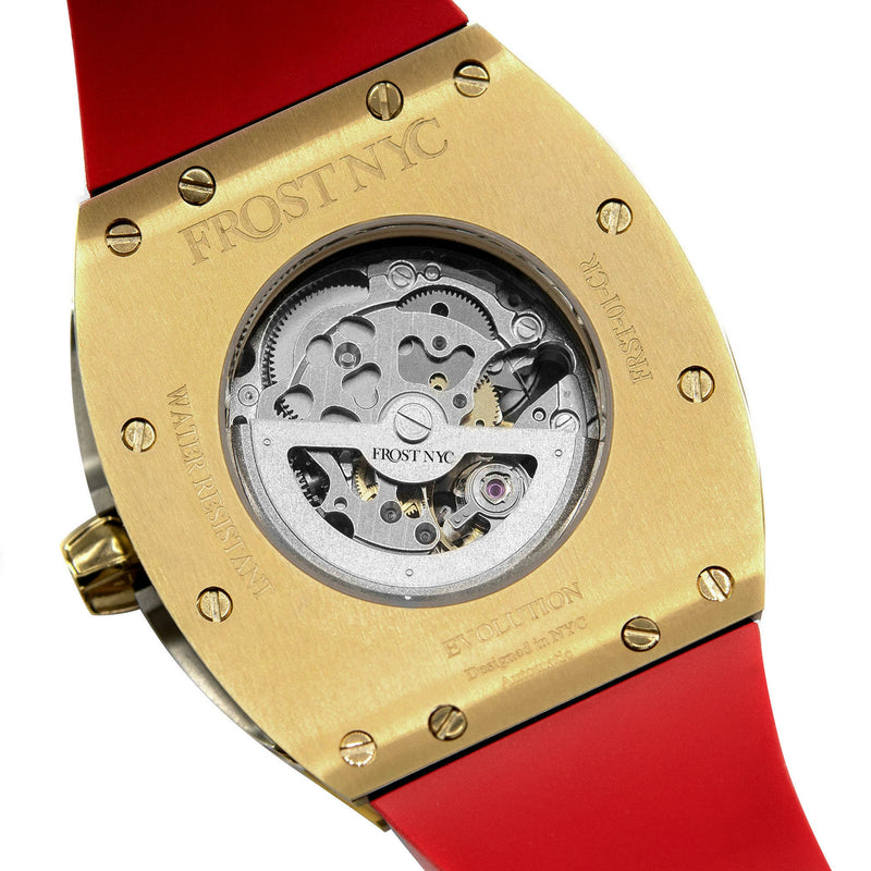 Frost NYC Mens Watch - Automatic  Skeleton Sport Gold Watch | FRST-01-CY | Red