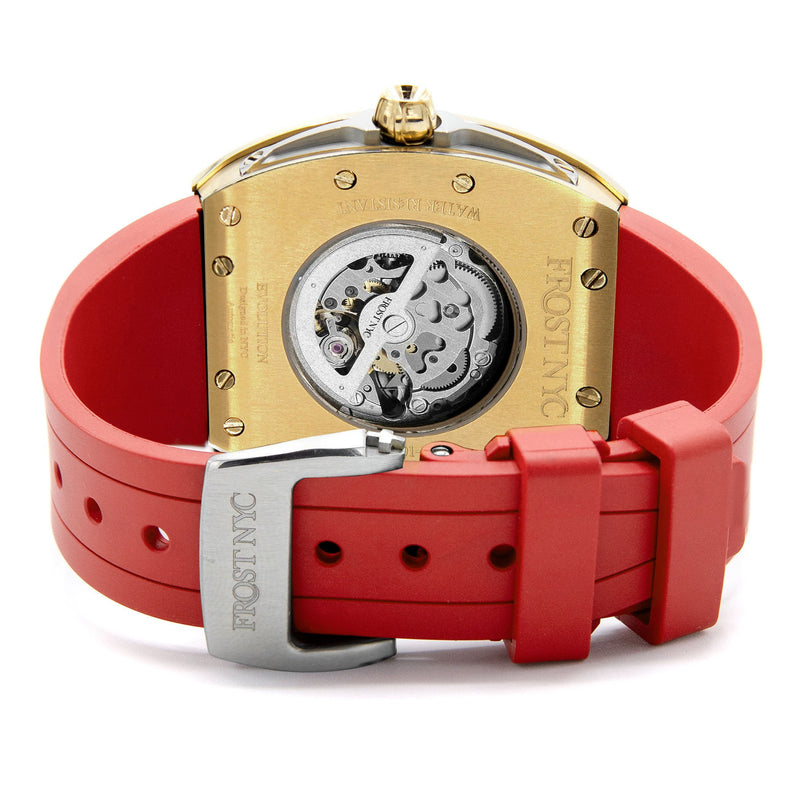 Frost NYC Mens Watch - Automatic  Skeleton Sport Gold Watch | FRST-01-CY | Red