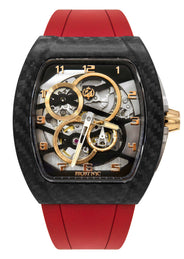 Frost NYC Mens Watch - Automatic Skeleton Carbon Fiber Sport Gold Watch | FRST-01-CFY| Red