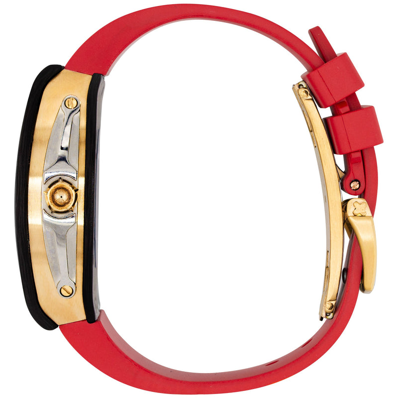 Frost NYC Mens Watch - Automatic Skeleton Carbon Fiber Sport Gold Watch | FRST-01-CFY| Red