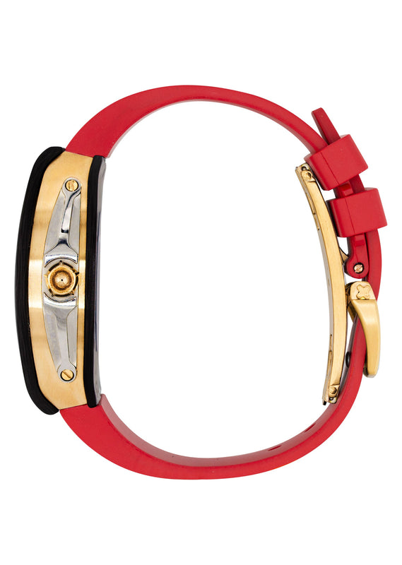 Frost NYC Mens Watch - Automatic Skeleton Carbon Fiber Sport Gold Watch | FRST-01-CFY| Red
