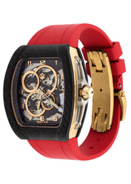 Frost NYC Mens Watch - Automatic Skeleton Carbon Fiber Sport Gold Watch | FRST-01-CFY| Red