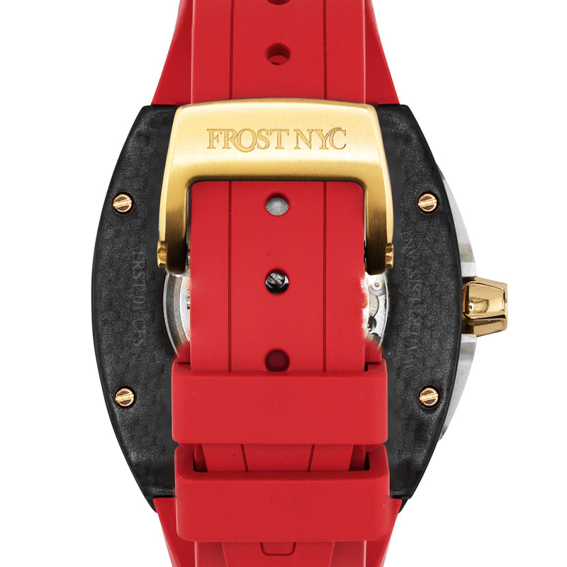 Frost NYC Mens Watch - Automatic Skeleton Carbon Fiber Sport Gold Watch | FRST-01-CFY| Red