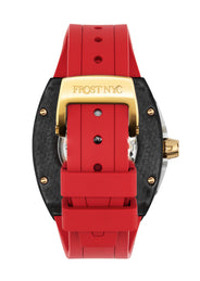 Frost NYC Mens Watch - Automatic Skeleton Carbon Fiber Sport Gold Watch | FRST-01-CFY| Red