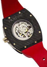 Frost NYC Mens Watch - Automatic Skeleton Carbon Fiber Sport Gold Watch | FRST-01-CFY| Red