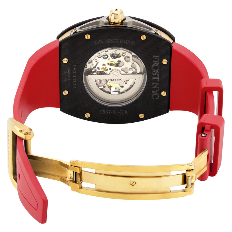 Frost NYC Mens Watch - Automatic Skeleton Carbon Fiber Sport Gold Watch | FRST-01-CFY| Red