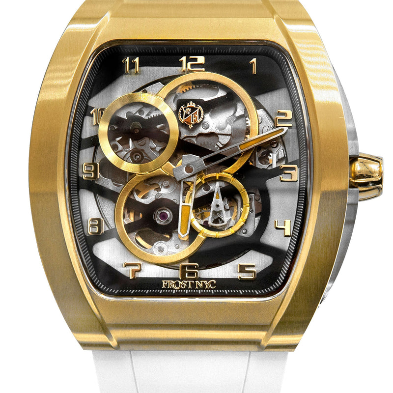 Frost NYC Mens Watch - Automatic  Skeleton Sport Gold Watch | FRST-01-CY| White
