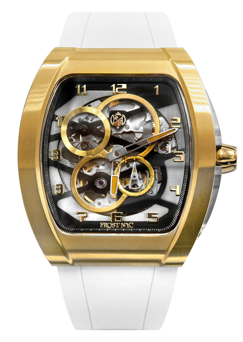 Frost NYC Mens Watch - Automatic  Skeleton Sport Gold Watch | FRST-01-CY| White