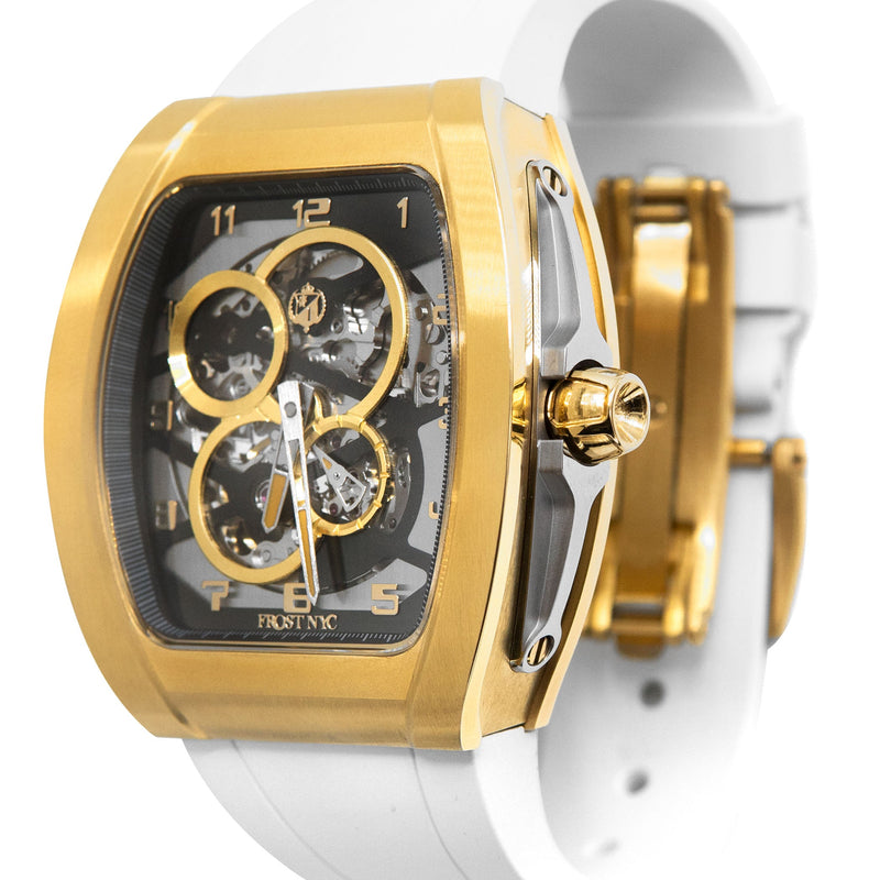 Frost NYC Mens Watch - Automatic  Skeleton Sport Gold Watch | FRST-01-CY| White