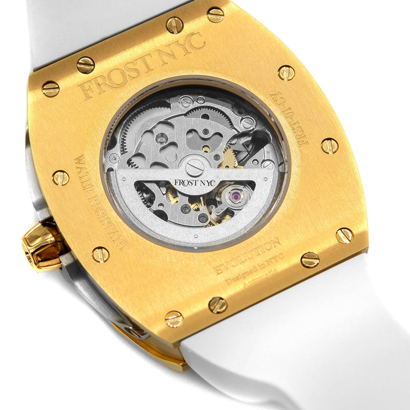 Frost NYC Mens Watch - Automatic  Skeleton Sport Gold Watch | FRST-01-CY| White