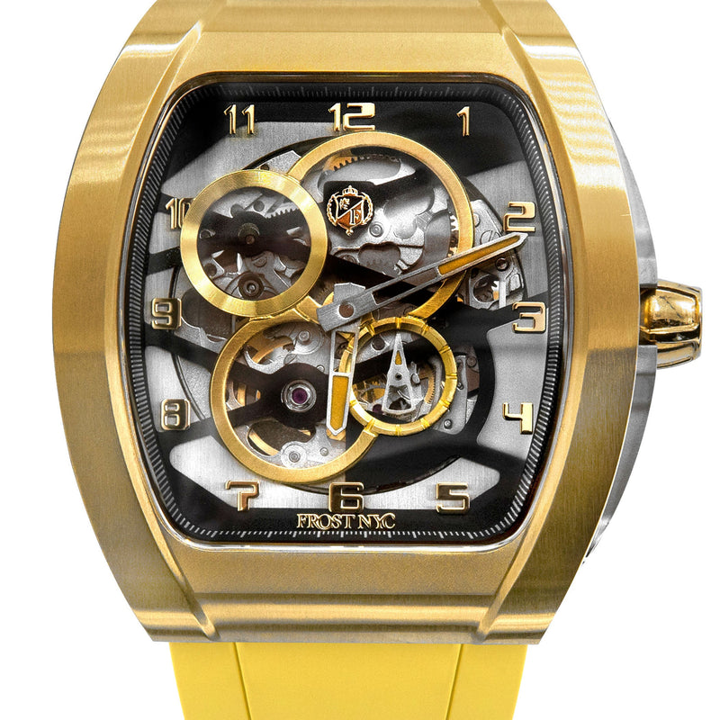 Frost NYC Mens Watch - Automatic  Skeleton Sport Gold Watch | FRST-01-CY | Yellow