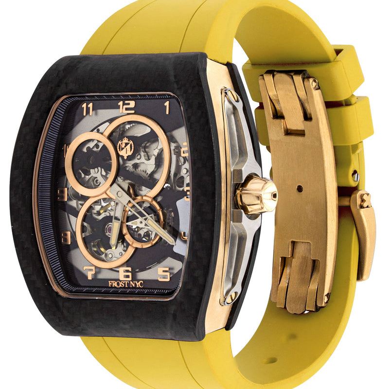 Frost NYC Mens Watch - Automatic Skeleton Carbon Fiber Sport Gold Watch | FRST-01-CFY| Yellow
