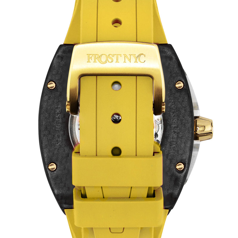Frost NYC Mens Watch - Automatic Skeleton Carbon Fiber Sport Gold Watch | FRST-01-CFY| Yellow